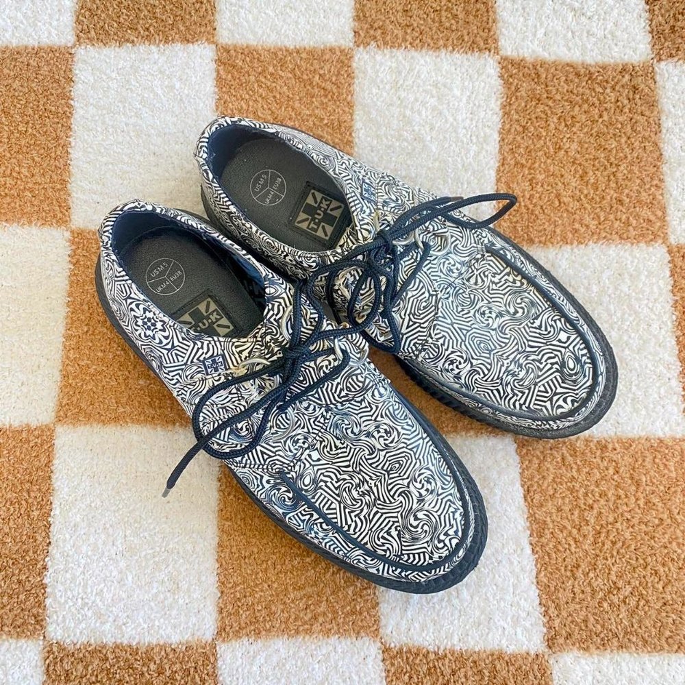 T.U.K Black and White Patterned Platform Shoes
